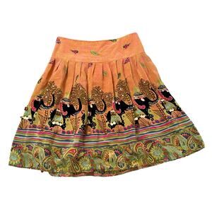 Nanette Lepore orange paisley sequin a-line midi skirt size 4